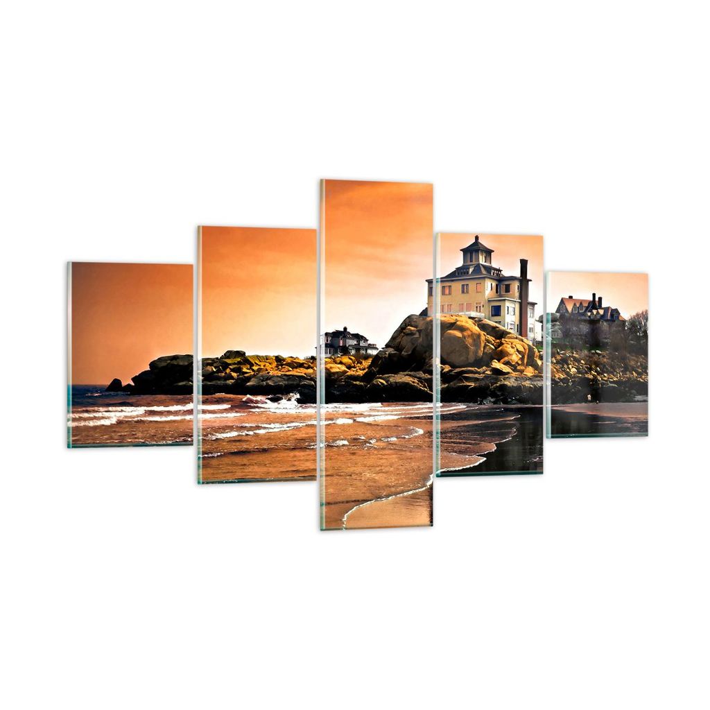 Bilder auf glas - Felsen Meer Sonnenuntergang Architektur - 125x70cm - Glasbilder - Wandbilder - Kunstdruck - Wanddekoration aus Glas - Glas Bilder...