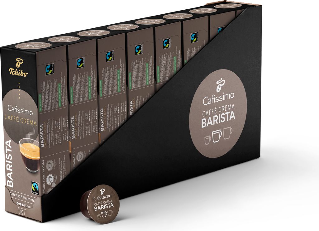 Tchibo Cafissimo Vorratsbox Caffè Crema Barista Kaffeekapseln, 80 Stück (8x10 Kapseln), nachhaltig & fair gehandelt