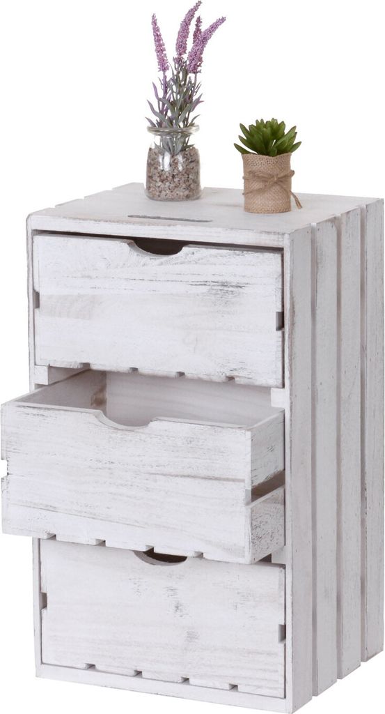 Kommode MCW-C62, Schubladenkommode Holzkiste, Shabby-Look Vintage 3 Schubladen 53x32x26cm weiß