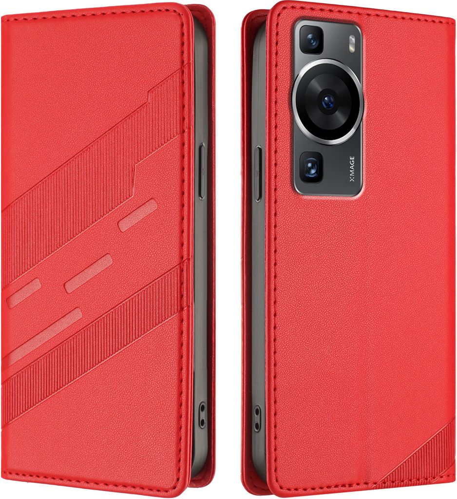 Hülle für Huawei P60 / P60 Pro, Kunstleder Brieftaschen Handyhülle mit Kartenfach und Standfunktion Rot