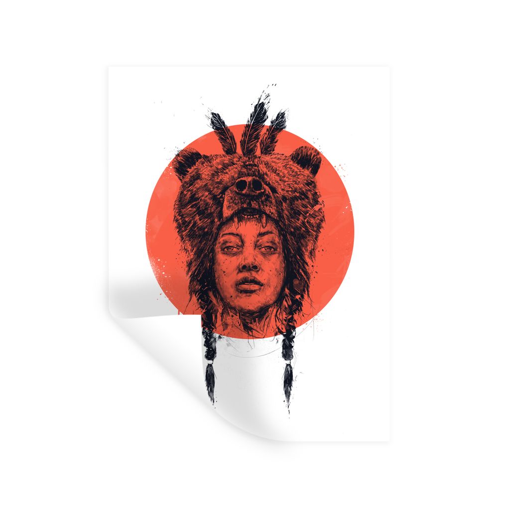 MuchoWow Wandtattoo Wandsticker Wandaufkleber Indianer - Bär - Federn - Rot 120x160 cm Selbstklebend und Repositionierbar - Wierderverwendbar - ...