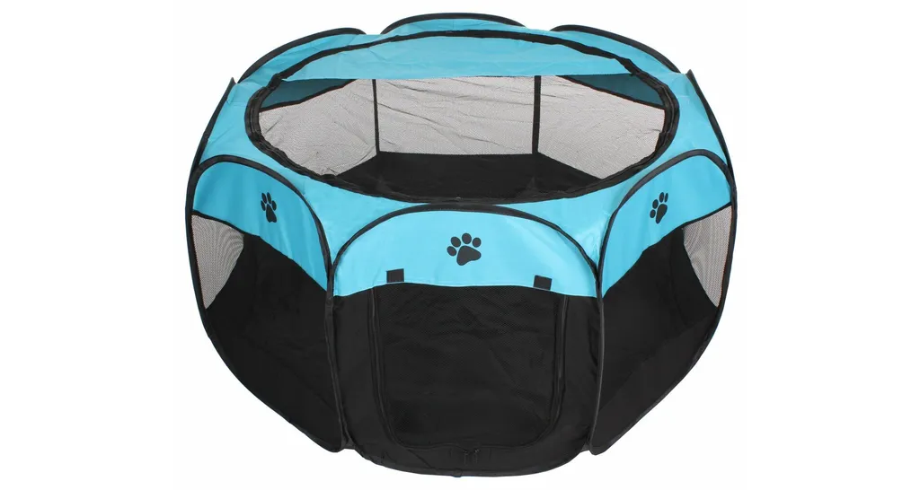 Enclos pour Chien Octogonal et Pliable Bleu-Noir pour Intérieur