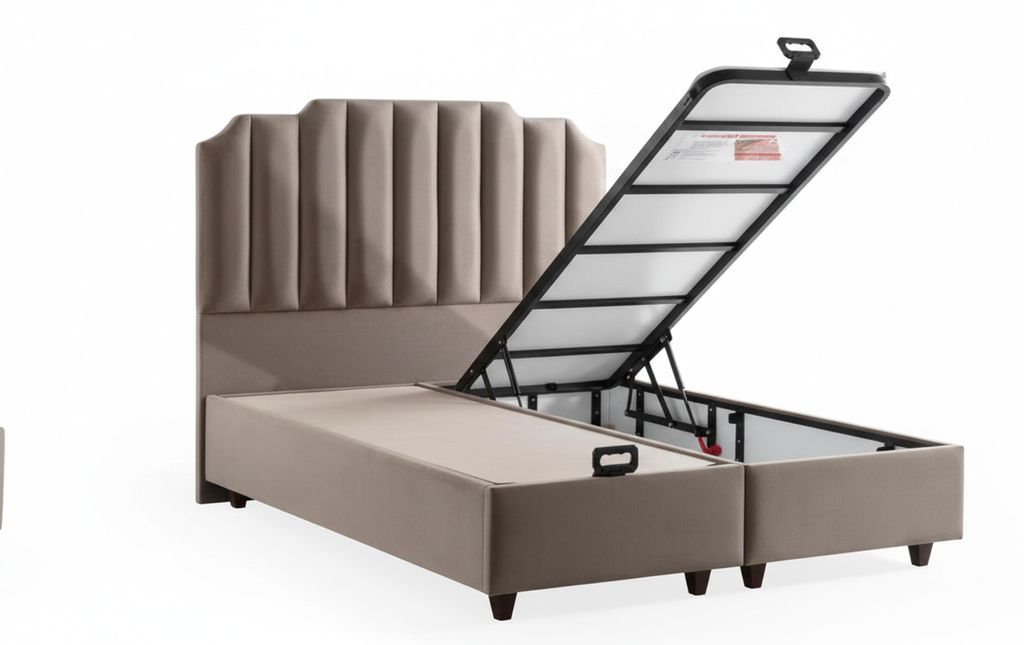 Bett mit Matratze Moderner Stil Beige Farbe Bett mit Stauraum Stoffbezug