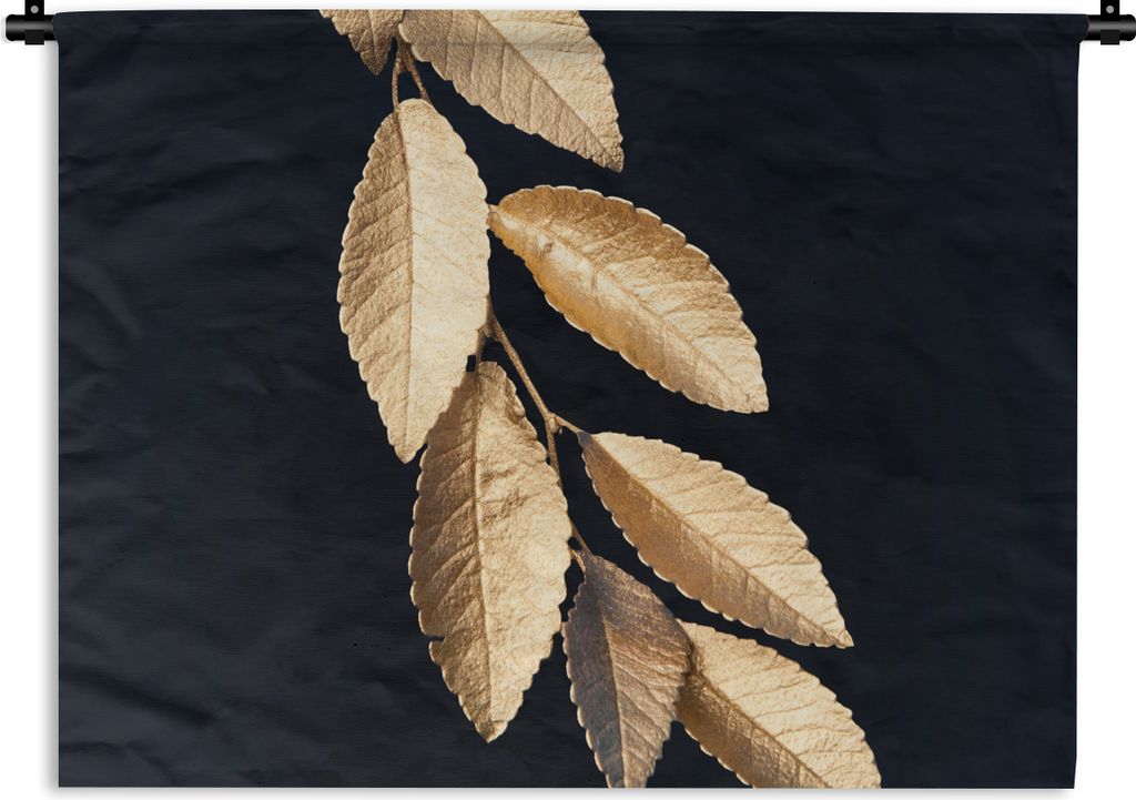 MuchoWow Wandteppich Wandbehang Blätter - Schwarz - Gold - Luxus - Pflanzen 150x112.50 cm Tapisserie Dekoration Wandtuch - Wanddecke - Wandteppiche