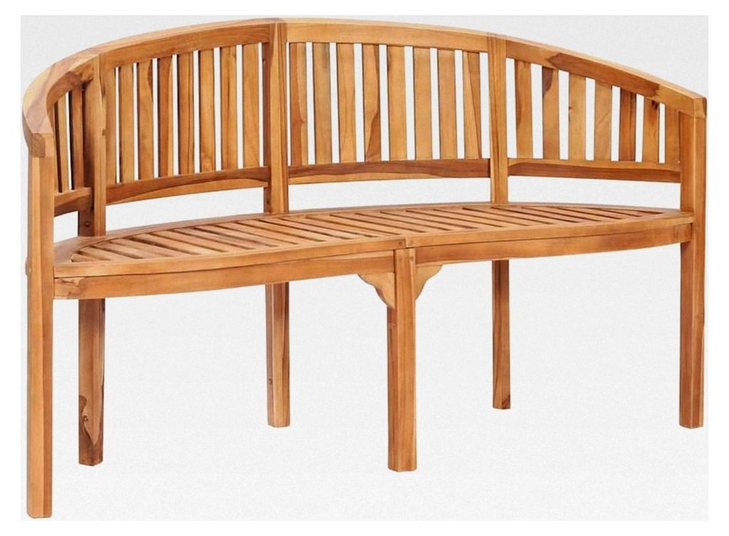Teak Massiv Bananenbank 3-Sitzer Gartenbank Holzbank Parkbank Terassenbank Balkonbank Outdoor 151cm