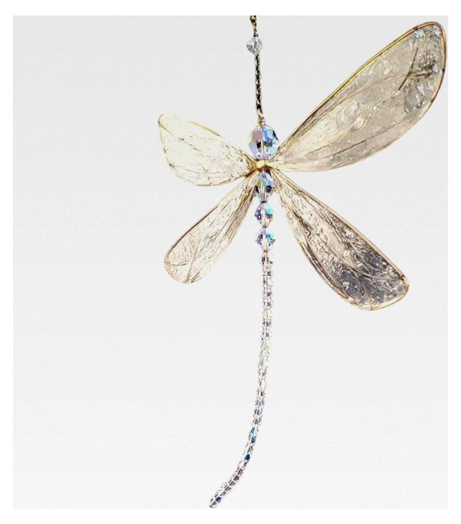 Libelle Kristall Sonnenfänger, Hängender Kristall-Sonnenfänger für Garten, Hochzeit, Auto, Raumdekoration in Libellenform (Weiß)