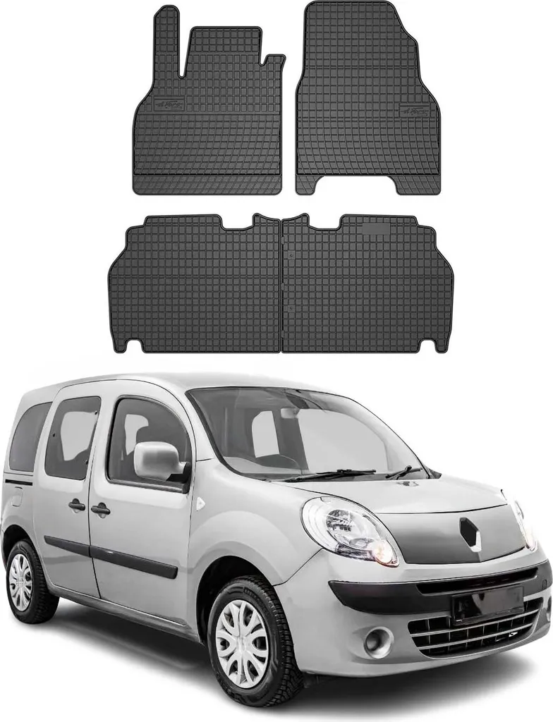 Tappetini Gomma Renault Kangoo 2007-2021 | 4 Pezzi Nero Alta Resistenza