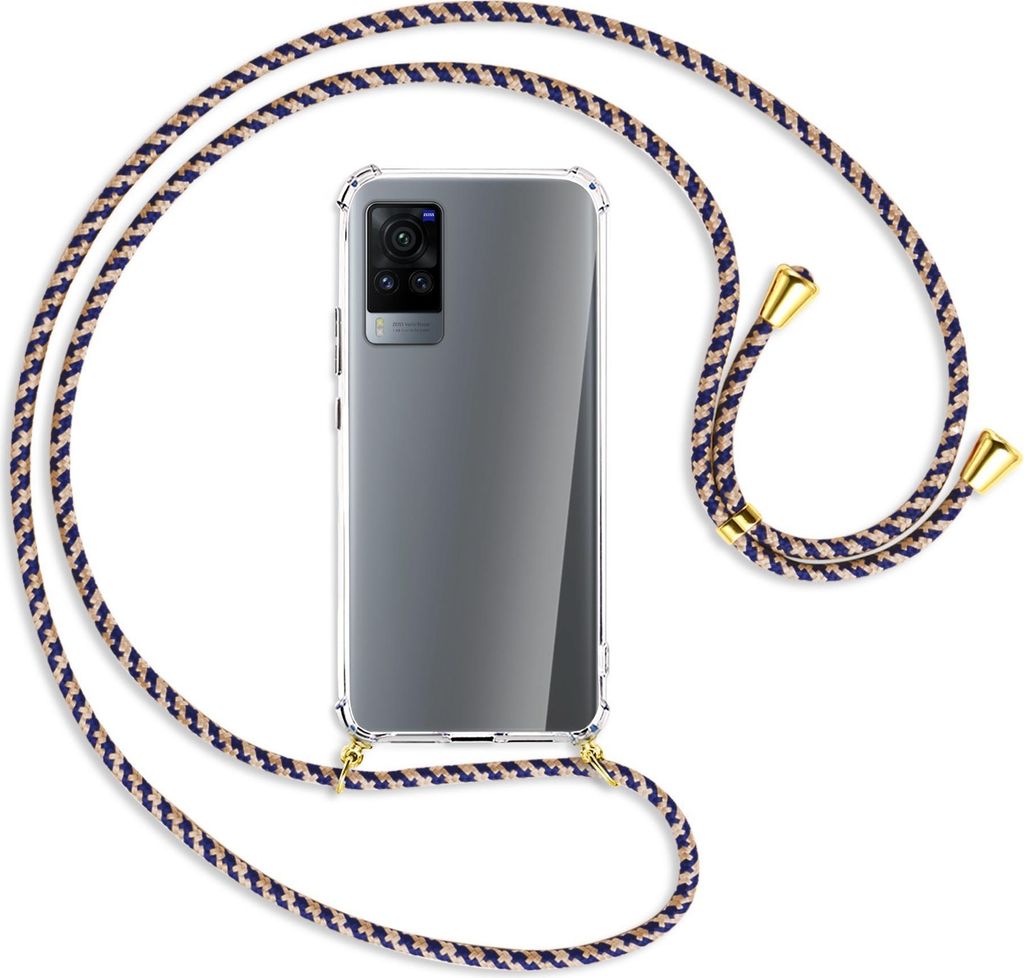 Handykette Backcover-Schutzhülle mit Band (Metall goldfarben) für vivo X60 Pro - blau+beige