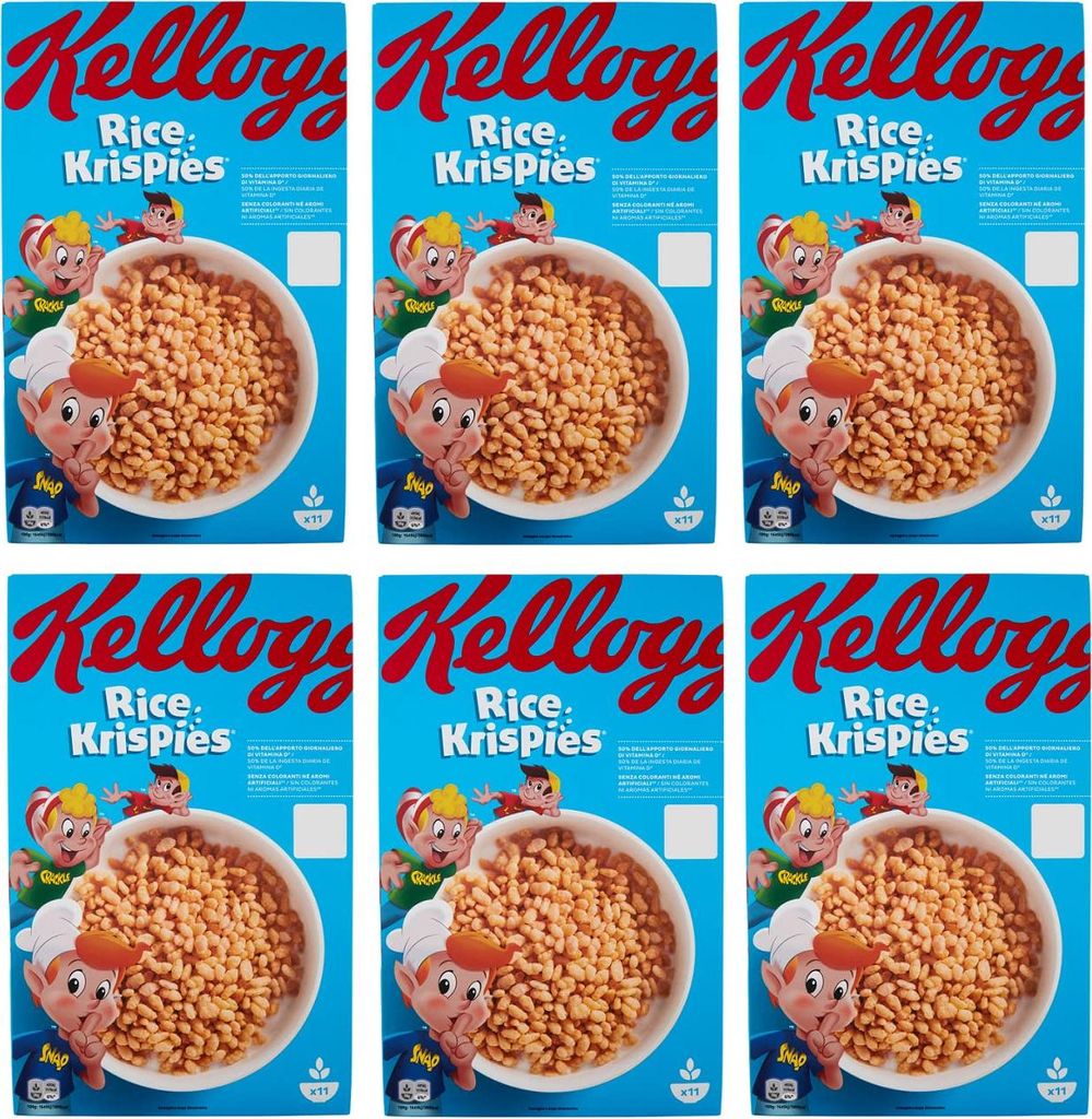 6x Kellogg's Rice Krispies Puffreis Mit Vitaminen und Mineralstoffen 340g Packung Cereal als Frühstück oder Snack zwischendurch