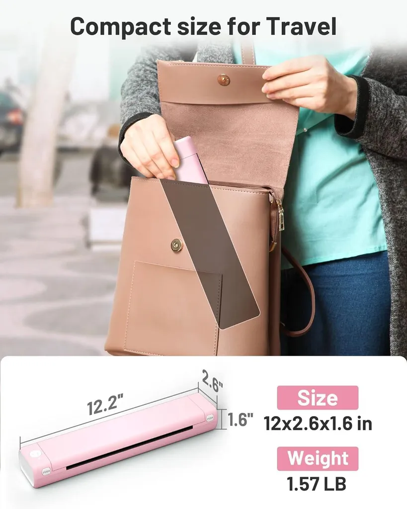 Imprimante A4 sans fil Bluetooth Phomemo M08F thermique Rose compacte