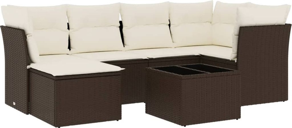 vidaXL 7-tlg. Garten-Sofagarnitur mit Kissen Braun Poly Rattan