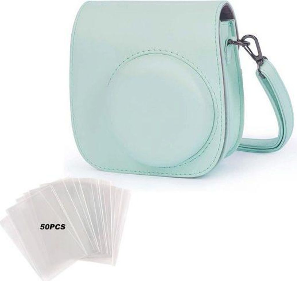 Mini 12 Camera Tasche, Mint-Green für INSTAX mit 50 Stück Schutzfolie