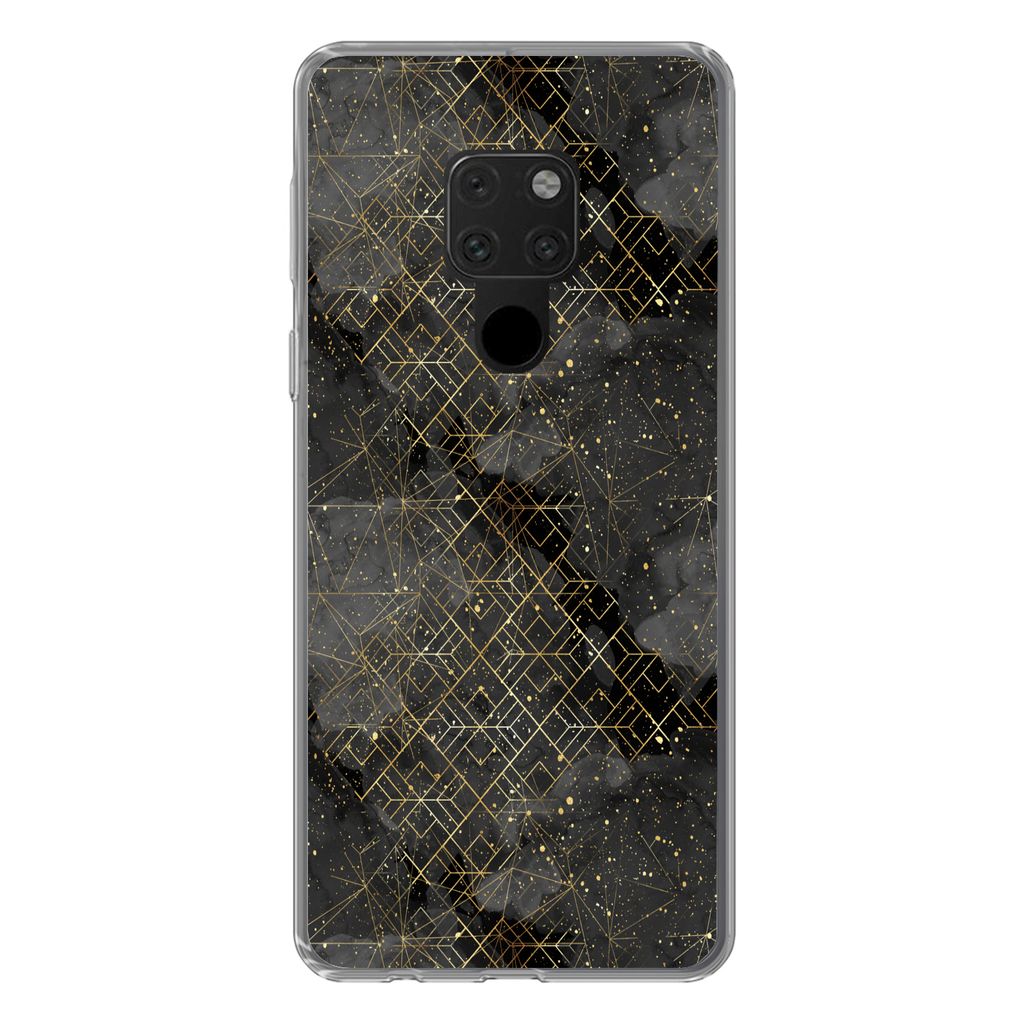 MuchoWow Handyhülle Schutzhülle Hülle für Huawei P40 Lite Marmor - Schwarz - Gold - Geometrie Silikon Softcase Handy Hülle - Handy