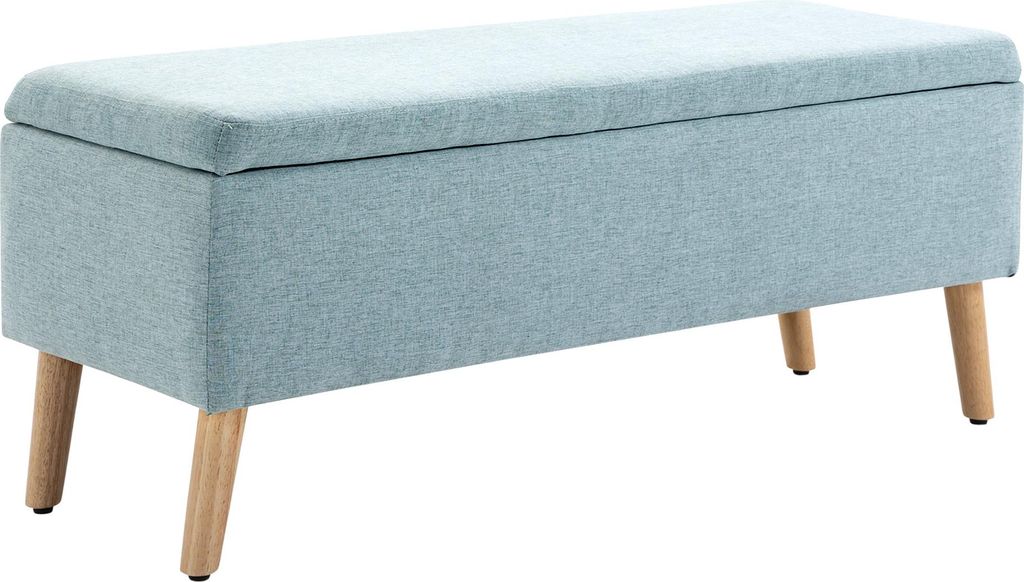 Sitzbank mit Stauraum Polsterbank mit Leinenoptik, Sitztruhe mit Holzbeine, Truhenbank für Wohnzimmer Schlafzimmer Flur 110 x 39 x 45 cm, Hellgrün