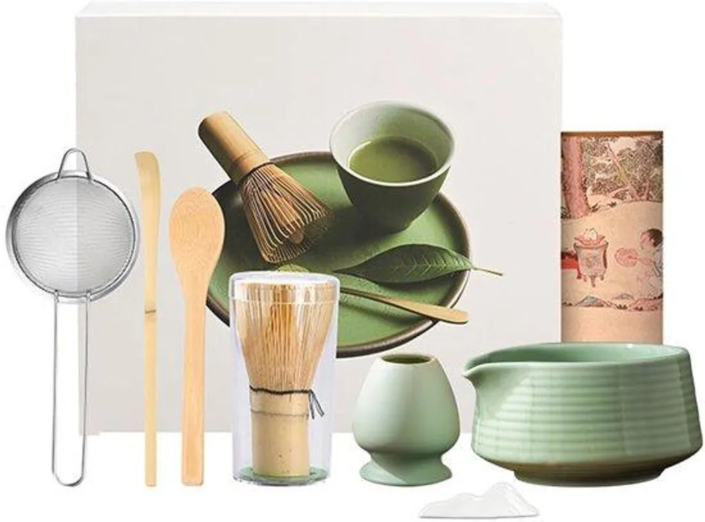 Set de cérémonie Matcha en céramique 8 pièces avec bol et fouet bambou