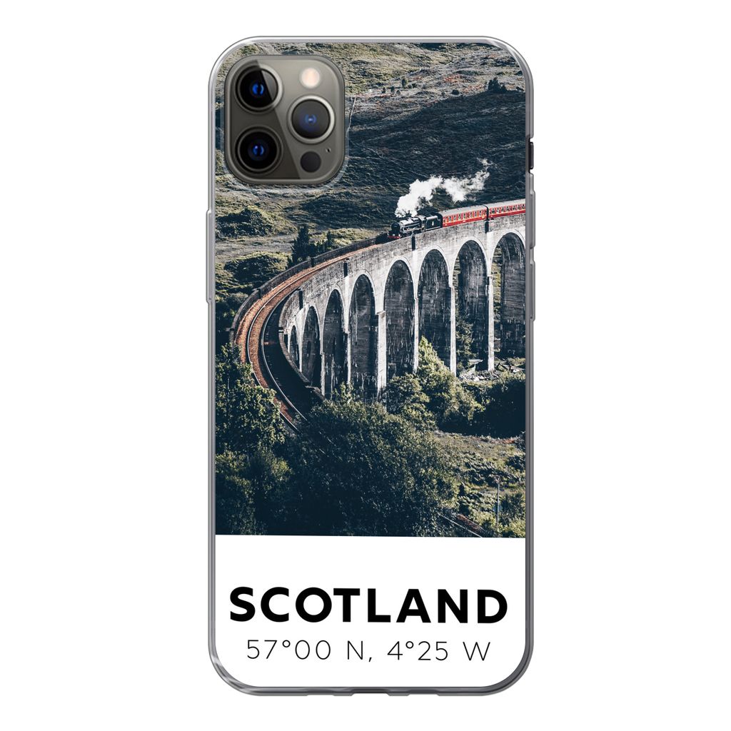 MuchoWow Handyhülle Schutzhülle Hülle für iPhone 12 Pro Max Schottland - Zug - Sommer - Eisenbahn Silikon Softcase Handy Hülle - Hartschale