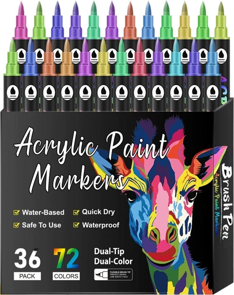 Acrylmarker – 72 Farben – 36 Stifte – Doppelspitze – Produktbild 