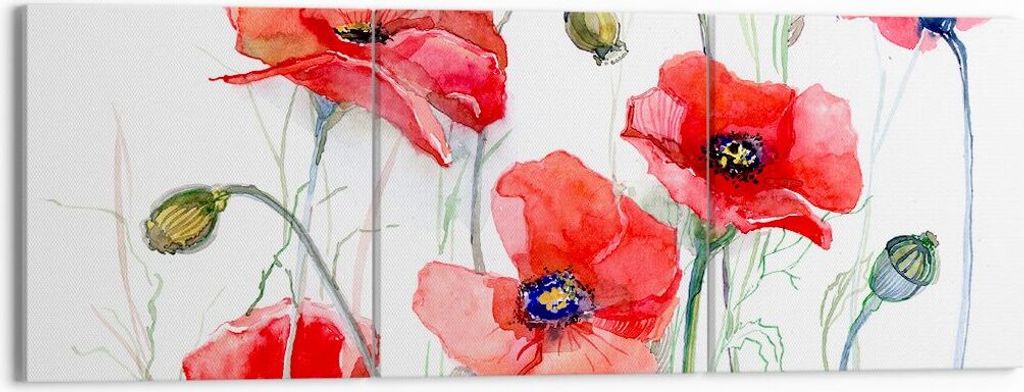 Bild auf Leinwand - Leinwandbild - Blume Mohn Wiese - 150x50cm - Wand Bild - Wanddeko - Wandbilder - Leinwanddruck - Bilder - Kunstdruck - Wanddeko...
