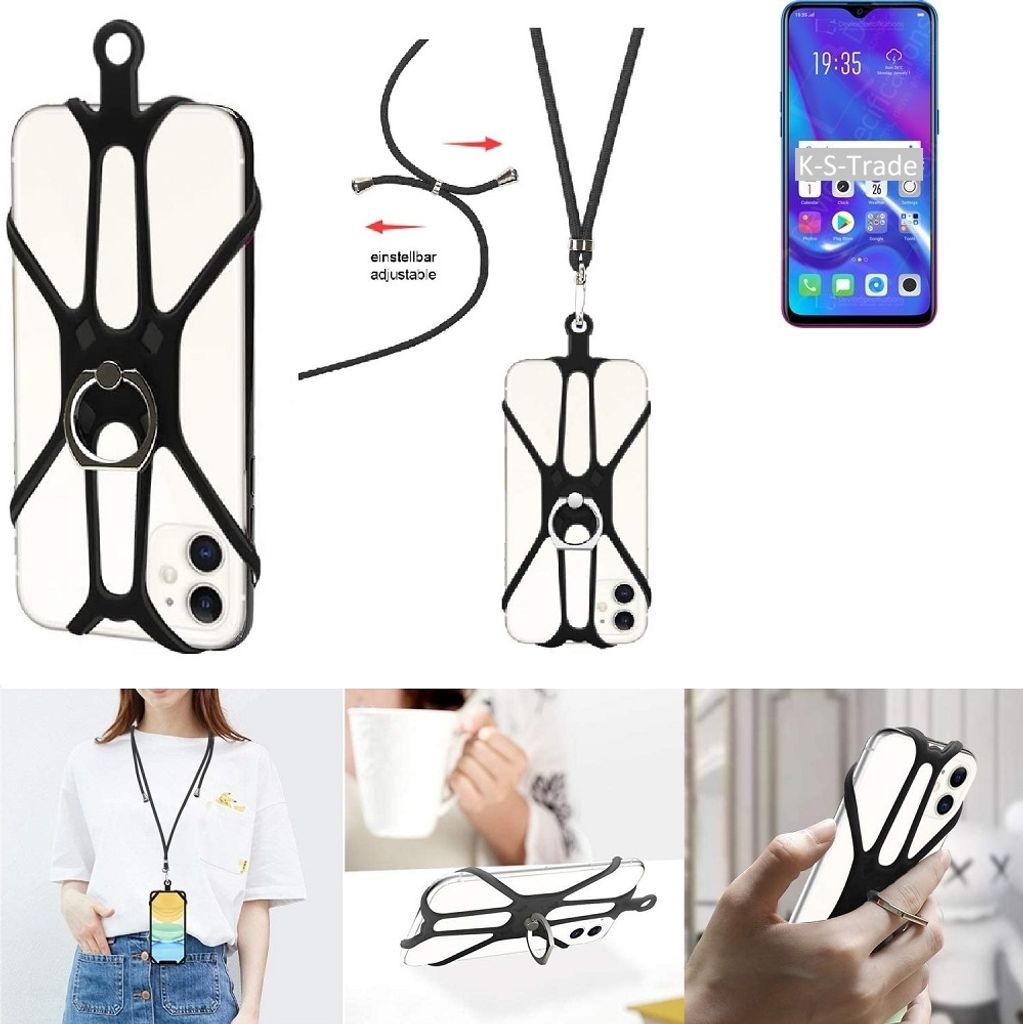K-S-Trade 3in1 Handykette Handyband Handykordel Halsband Smartphone-Ring Handy-Ring kompatibel mit Oppo R17 Neo Fingerhalterung Handyring