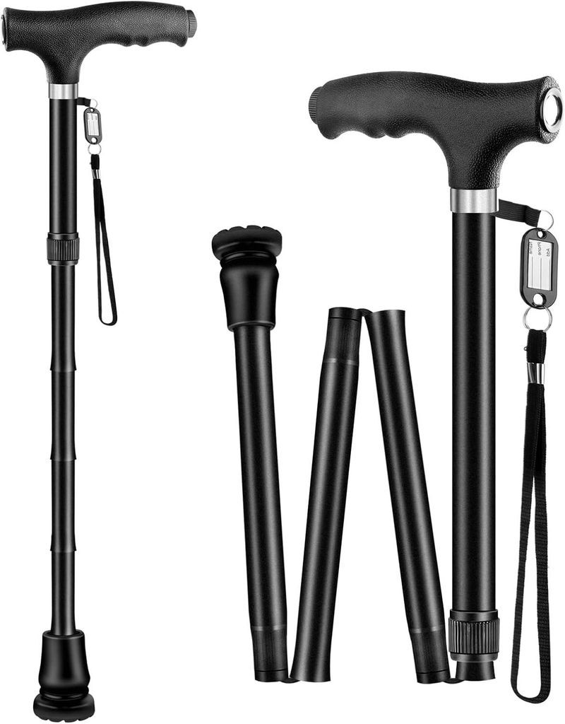 Faltbarer Gehstock mit LED-Licht, 70-90cm Höhenverstellbar, Produktbild 