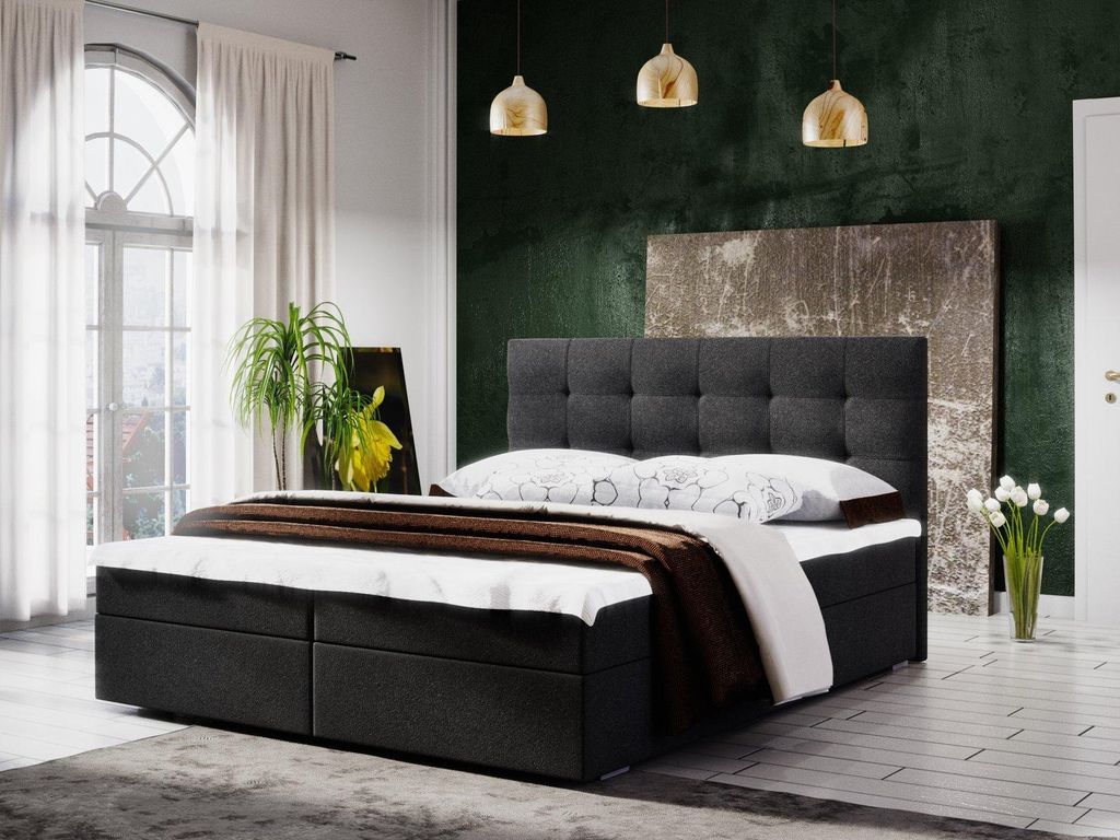 Modernes Bett 140x200 STIG II mit Stauraum – Anthrazit