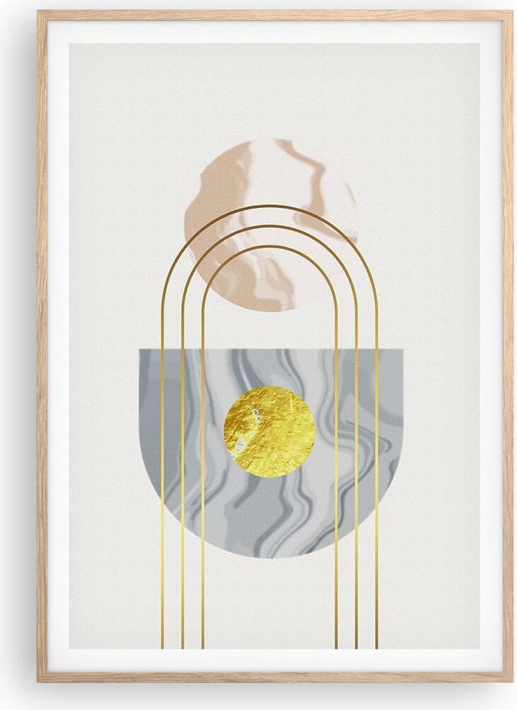 Gerahmtes Poster - Rahmen in heller Eiche - Modern Gold abstrakt - 70x100 cm - Wand Bild - Wanddeko - Wandbilder - Kunstposter - Wandposter - Bilde...
