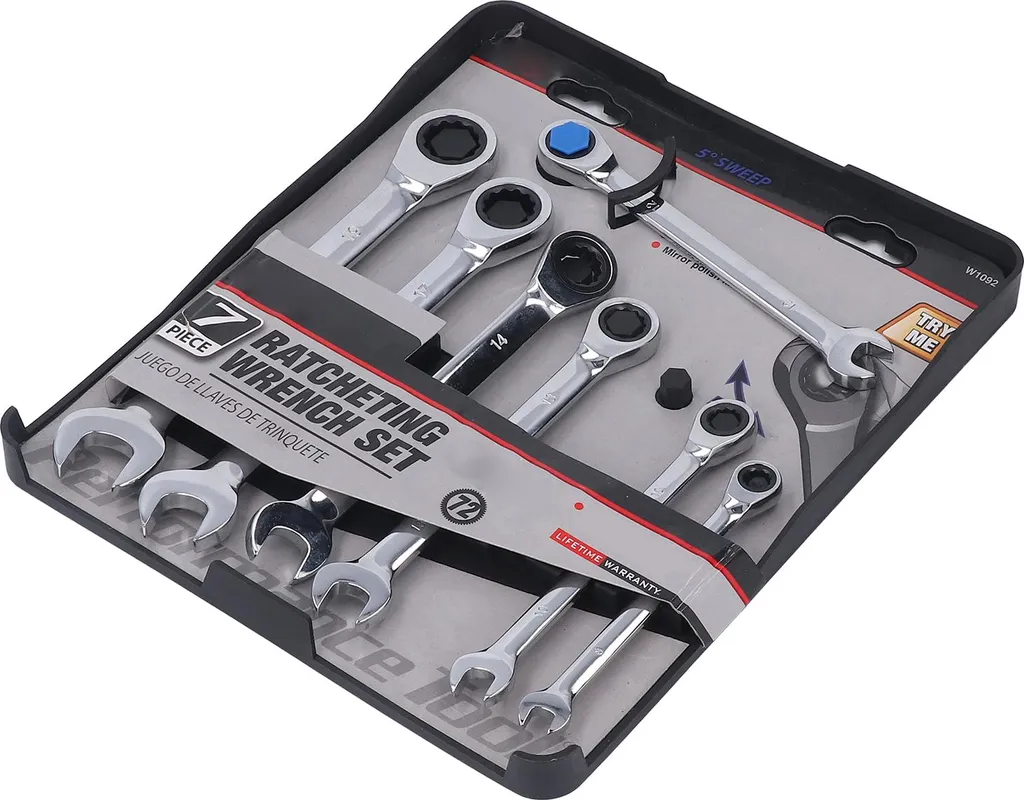 Jeu de clés à cliquet à tête fixe en acier Chrome Vanadium 12 pièces