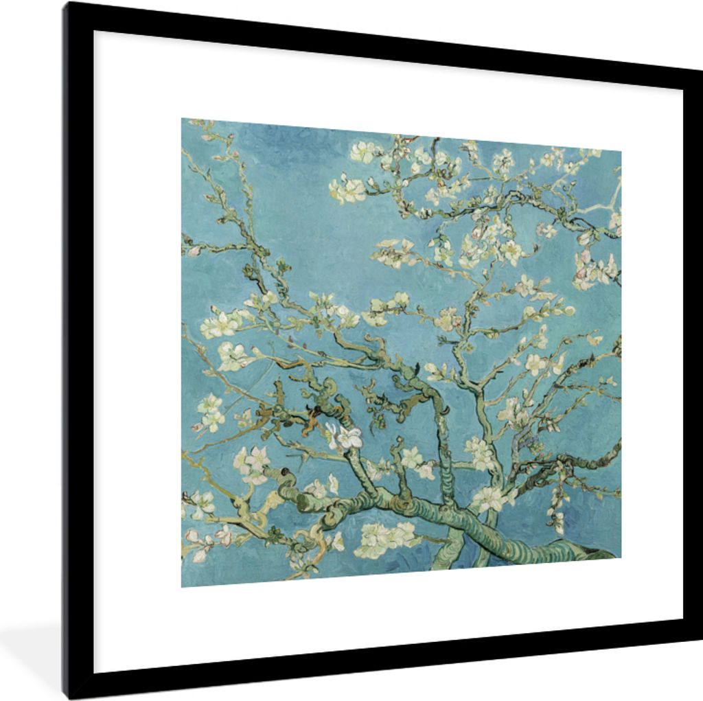 MuchoWow Gerahmtes Poster Van Gogh - Blüte - Alte Meister - Vincent van Gogh 40x40 cm - Poster mit Schwarzem Bilderrahmen Wandposter Rahmen Foto...