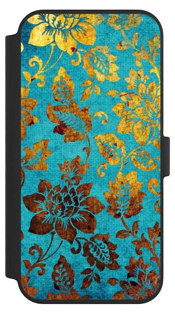 NIVOCASE Klapphülle für Apple iPhone 14 Pro Max Handyhülle aus Kunst Leder NIVOflip schwarz Blumen Ornamente Vintage