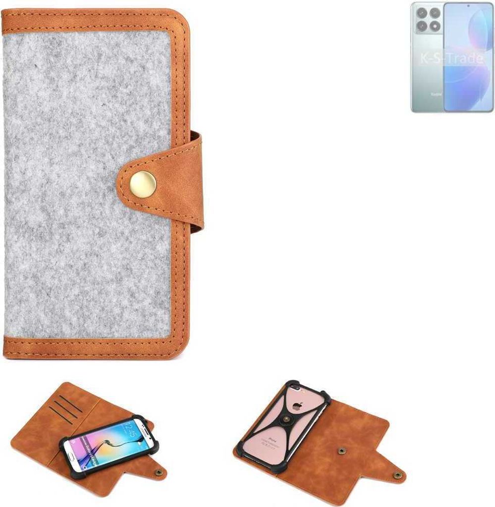 K-S-Trade Handyhülle kompatibel mit Xiaomi Redmi K70 Schutzhülle Filz-Hülle Kunst-Leder hellgrau braun (1x)