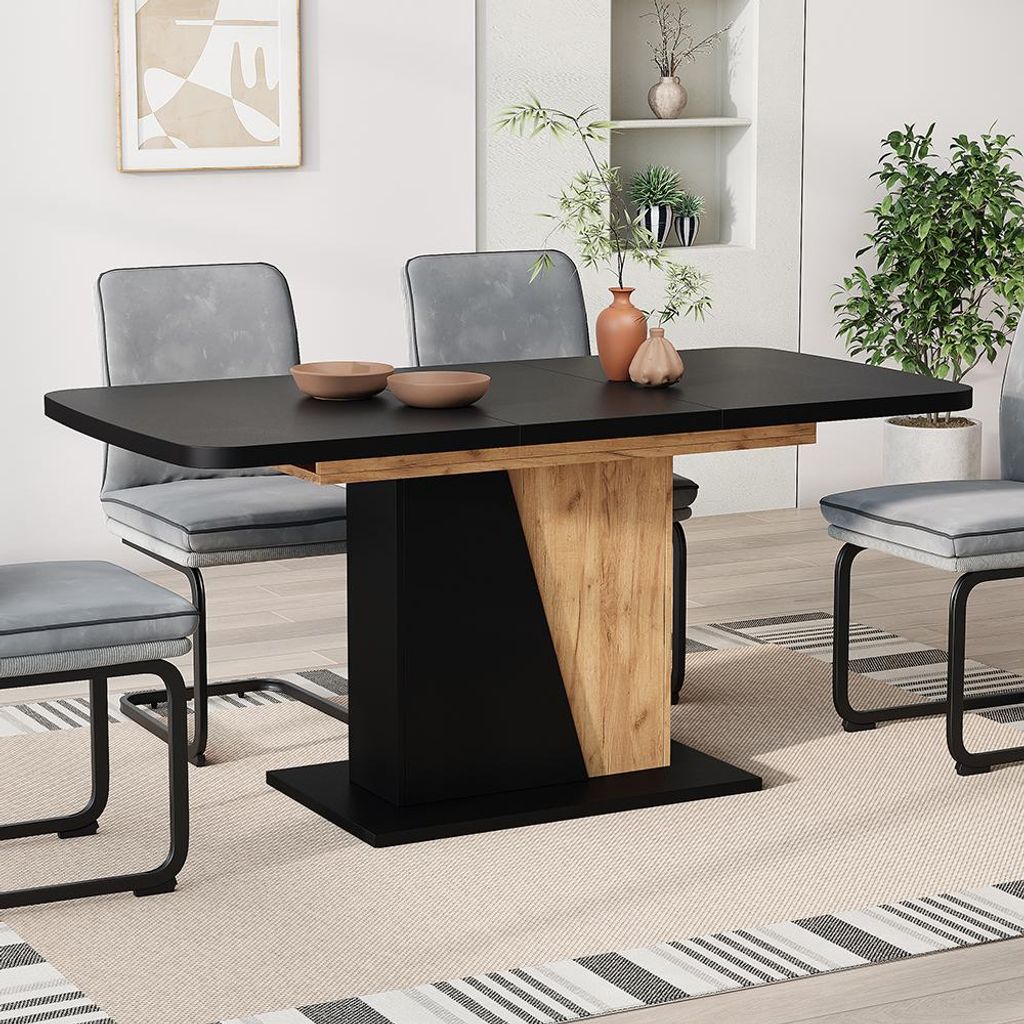 Vicco Ausziehbarer Esszimmertisch Fenaro, 120/160 x 80 cm , Goldkraft Eiche/Schwarz