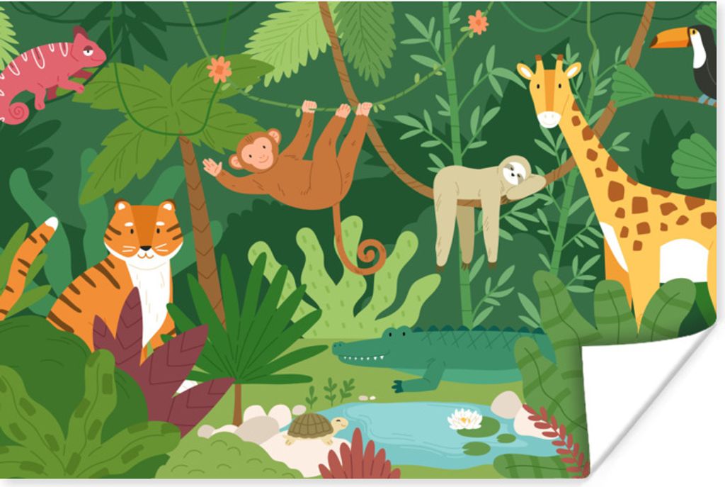 MuchoWow Poster Dschungel - Tiere - Natur 60x40 cm - Schlafzimmerdekoration