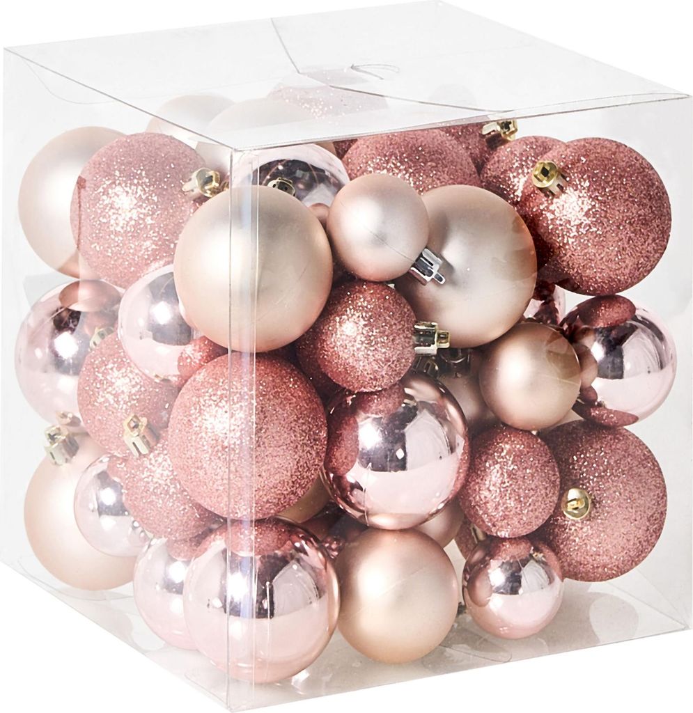 BELIANI Weihnachtskugel Set 60-teilig Rosa aus Kunststoff Plastik Matt Glänzend Glitzer Traditionell Klassisch Weihnachtsdeko Weihnachtsbaumschmuck