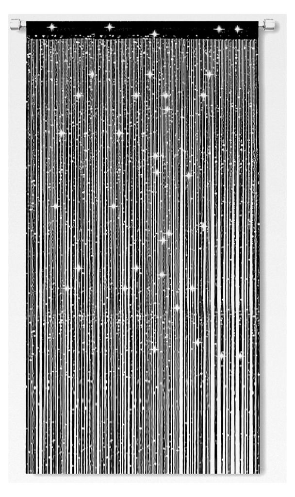 Fadenvorhang Fliegenvorhang Tür 100x200cm Insektenschutz für Balkontür und Terrassentür, Fadengardine mit schwarzem Glitzer