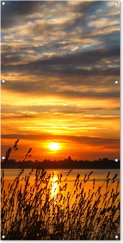 MuchoWow 80x160 cm Outdoor-Poster Gartendeko Sichtschutz Garten Poster für den Garten Sonnenuntergang - Meer - Horizont - Himmel - Pflanzen