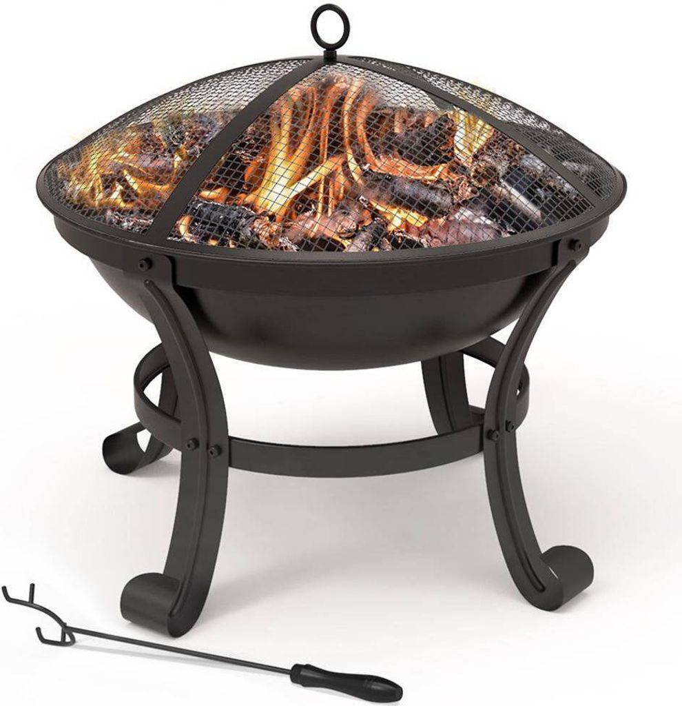 VOUNOT Feuerschale mit Funkenschutz, Feuerkorb Feuerstelle für Garden Terrasse Heizung, Ø 55 cm, Schwarz