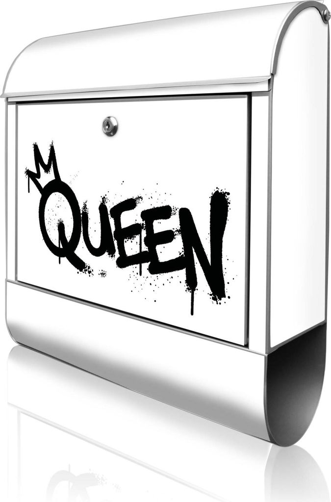 banjado Design Briefkasten Stahl silber mit Zeitungsfach pulverbeschichtet "Queen Graffiti" 38x46x12,5cm & 2 Schlüssel - Postkasten A4 Einwurf ink...