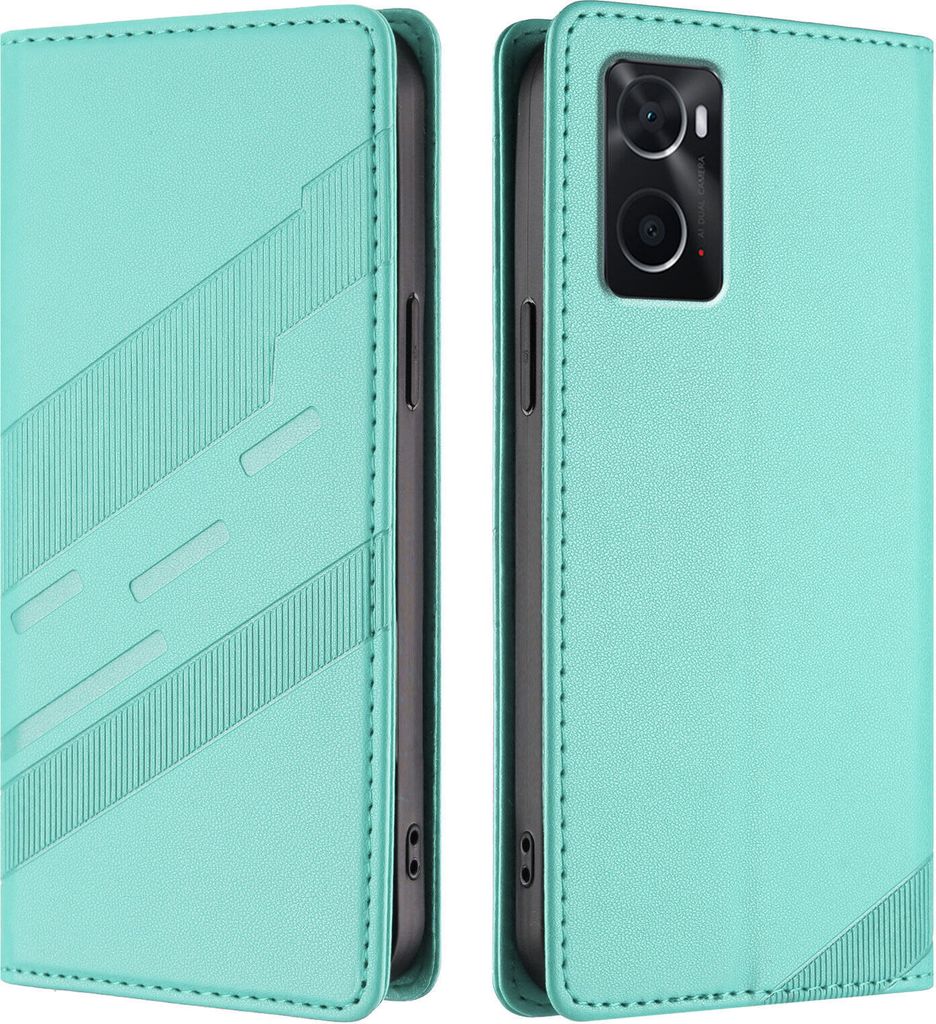 Hülle für Oppo A36 /A76 /Oppo A96 4G, Kunstleder Brieftaschen Handyhülle mit Kartenfach und Standfunktion Türkis
