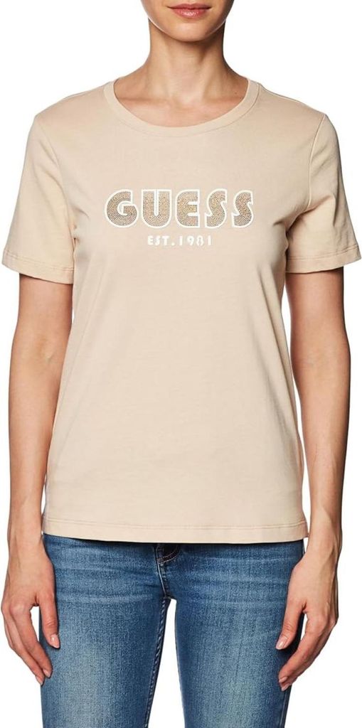 Guess Shaded Logo beige Damen-T-Shirt mit Logo XS