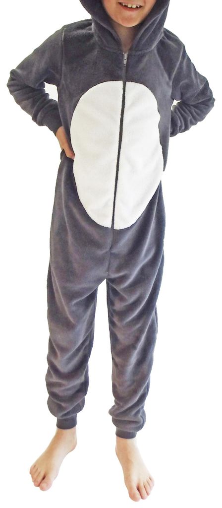 Kinder Karnevalskostüm Uni Jumpsuit Overall Onesie Schlafanzug in tollen Tier Motiven ; Maus , 116