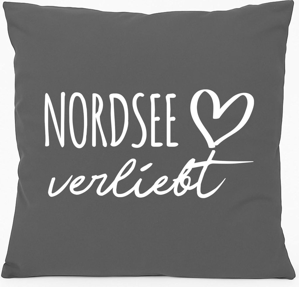 Huuraa Kissen Nordsee verliebt 40x40cm mit Füllung Steel Grey Baumwolle Dekokissen Geschenkidee