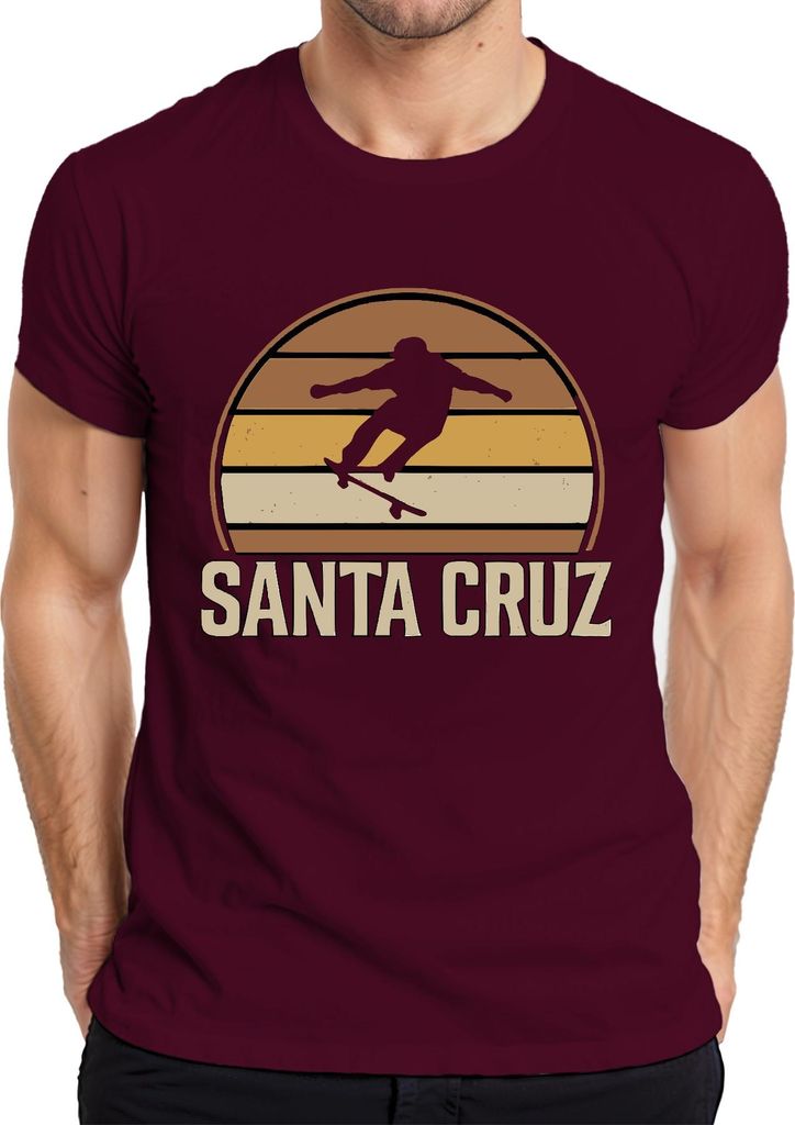 Santa Cruz Skateboard Retro Skater Vintage Sunset Surfer Cali Herren T-Shirt, Burgundy, XL