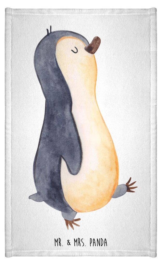 Mr. & Mrs. Panda Handtuch Pinguin marschieren - Weiß - Geschenk, Frotteehandtuch, Gästehandtuch 30x50, Spazieren, gäste wc, Klein, Familie, Ping...