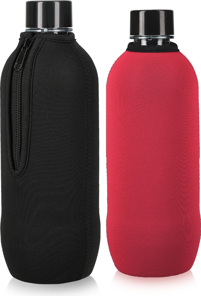 kwmobile 2x Schutzhülle kompatibel mit SodaStream Glasflasche - Neopren Hülle - Flaschen Kühler für Wasser Karaffe in Schwarz Rot