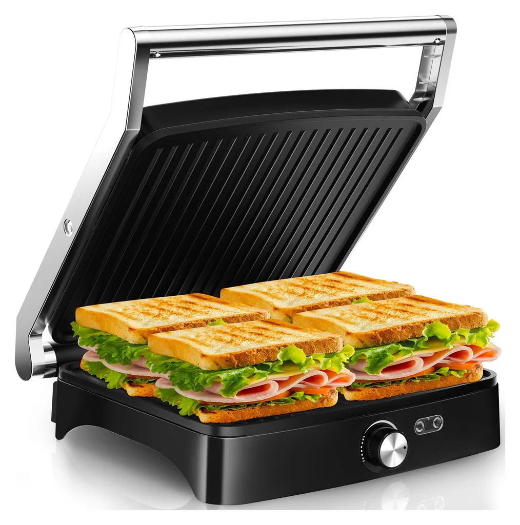 Grille-Panini 4 Tranches avec Plaques Antiadhésives et Charnière Mobile