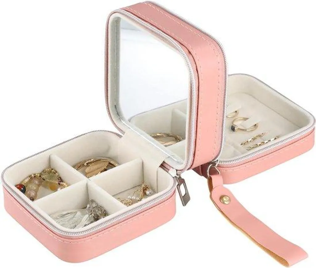 Boîte à bijoux de voyage étanche rose - Rangement cuir PU pour valise