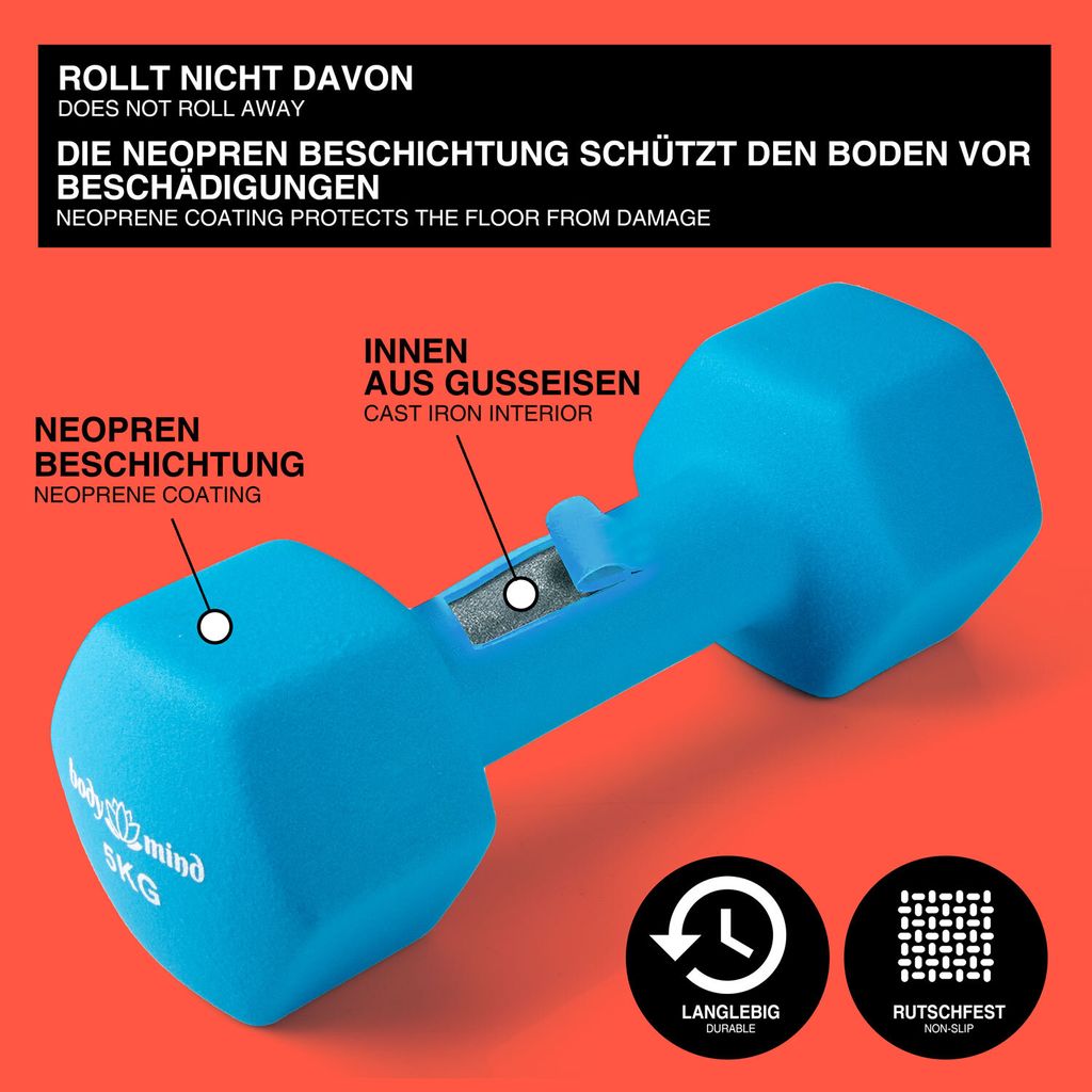Body & Mind® Hanteln 2er Set Gymnastikhanteln Neopren Produktbild 5