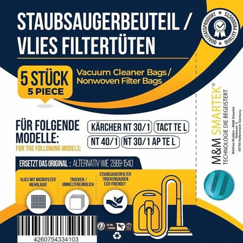 5 Sacs 30L Polaire Étanche - Anti-Déchirure Aspirateur Poussière/Débris