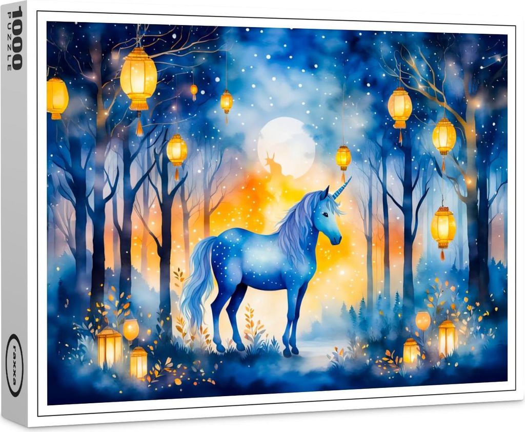 raxxa Premium-Puzzle "Boho Watercolor Mystical Unicorn Prancing Under Golden Lantern Light", 1000 Teile