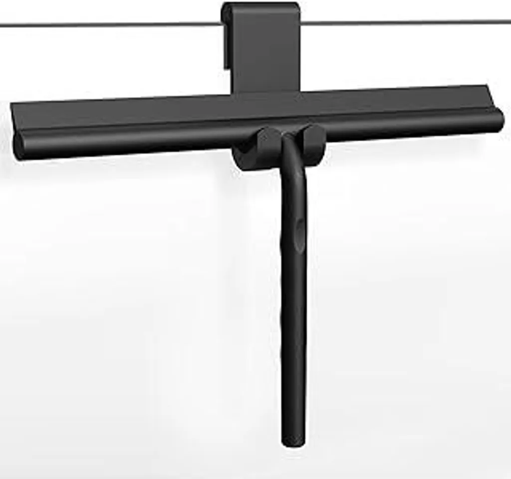 ecooe Raschietto per doccia in silicone 33 cm nero, raschietto per doccia con supporto, raschietto per doccia senza foratura, raschietto per finestre con anima in acciaio inossidabile, raschietto per bagno per vetro, specchi, finestre, piastrelle - 1